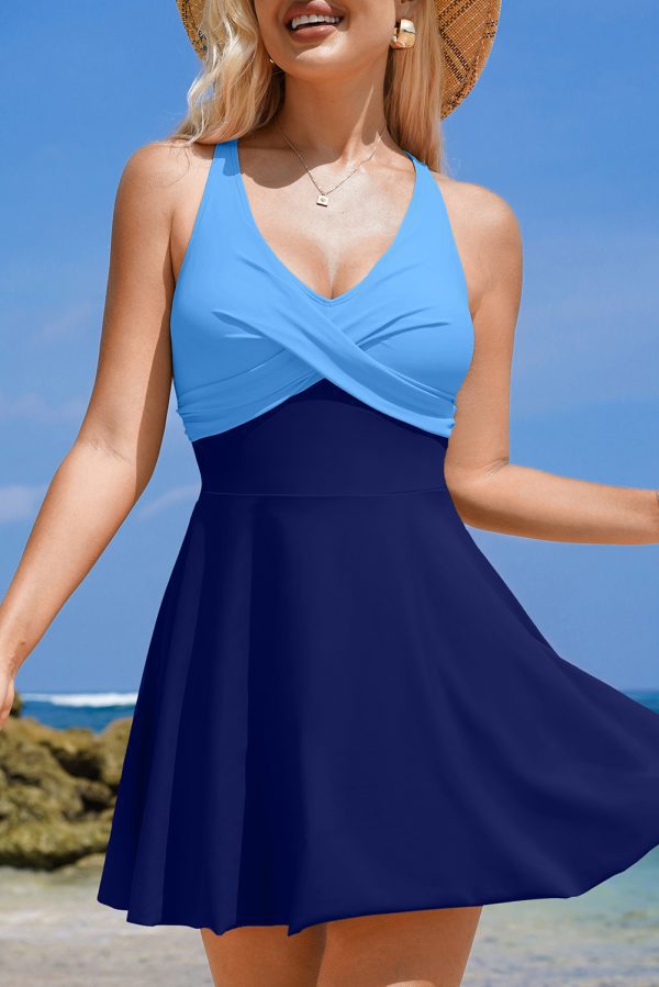Rose Red Crisscross Straps Tie Back Flared One Piece Swimsuit - Image 14