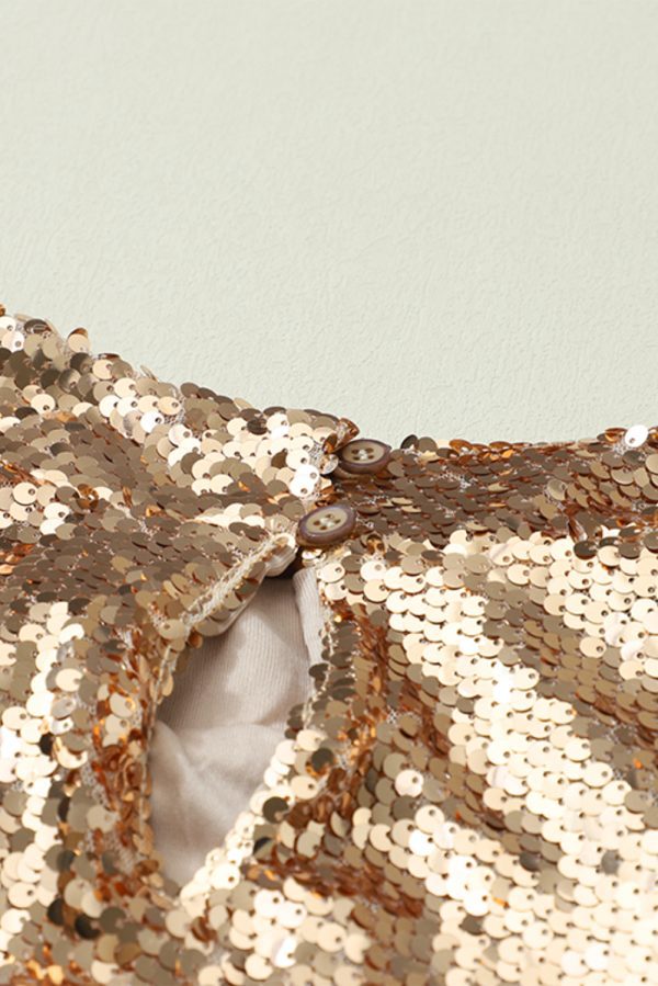Apricot Sequin Mock Neck Bubble Sleeve Top - Image 7