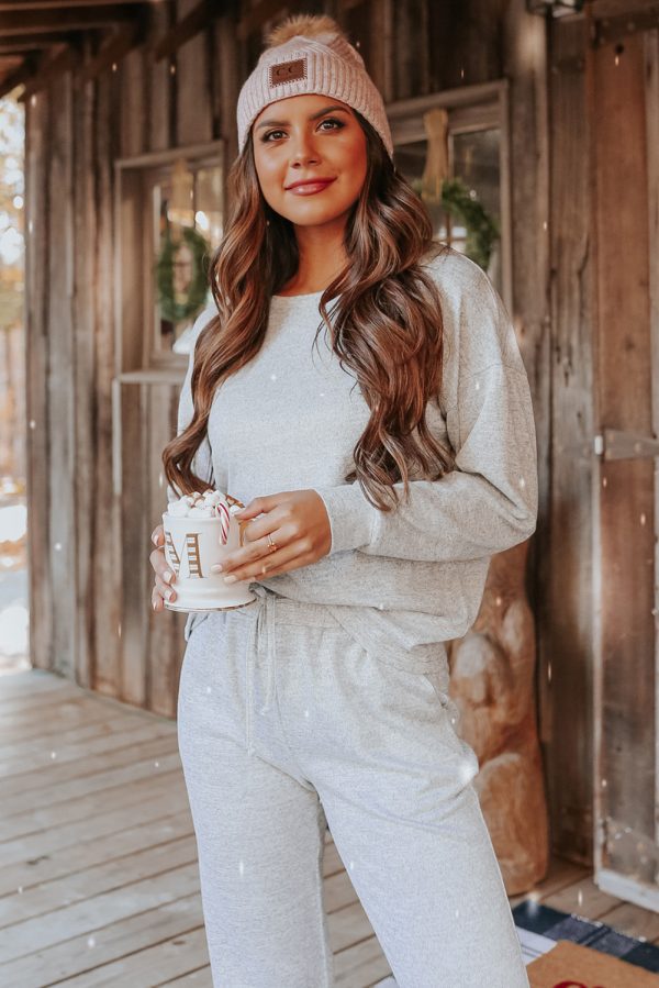 Gray Long Sleeve Pullover and Jogger Pants Lounge Set - Image 2
