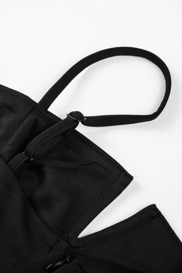Black Spaghetti Straps Slit Leg Jumpsuit with Pockets - Image 8