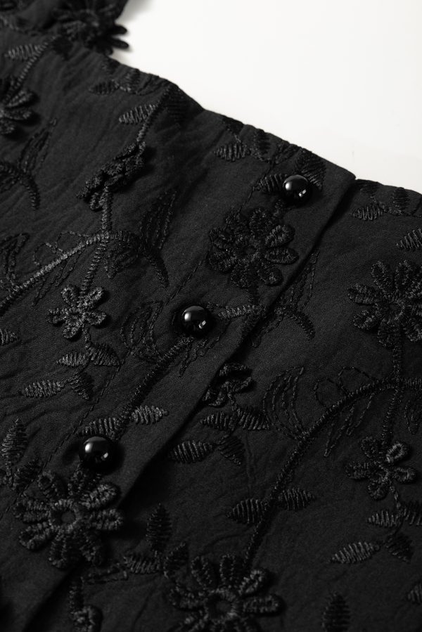 Black Floral Embroidered Buttoned Square Neck Tank Top - Image 7