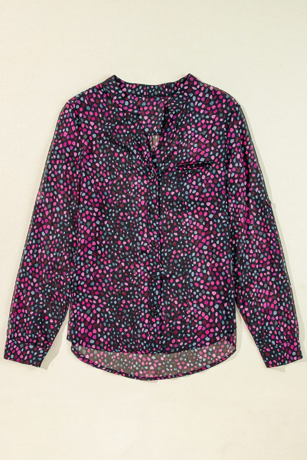 Grape Wine Polka Dot Printed Buttoned Casual Shirt - Image 4