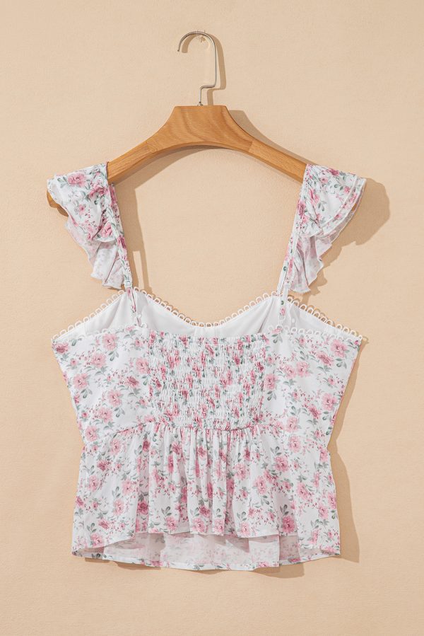 Pink Floral Flutter Peplum Tank Top - Image 6