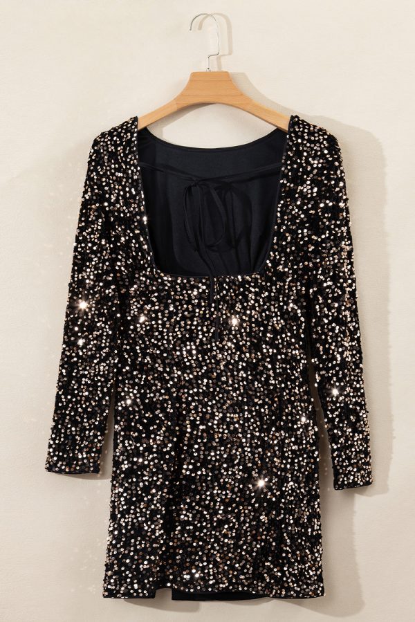 Chestnut Sequin Crew Neck Long Sleeve Bodycon Dress - Image 8