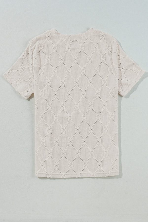 White Geometric Embroidered Slim Fit O Neck T Shirt - Image 7