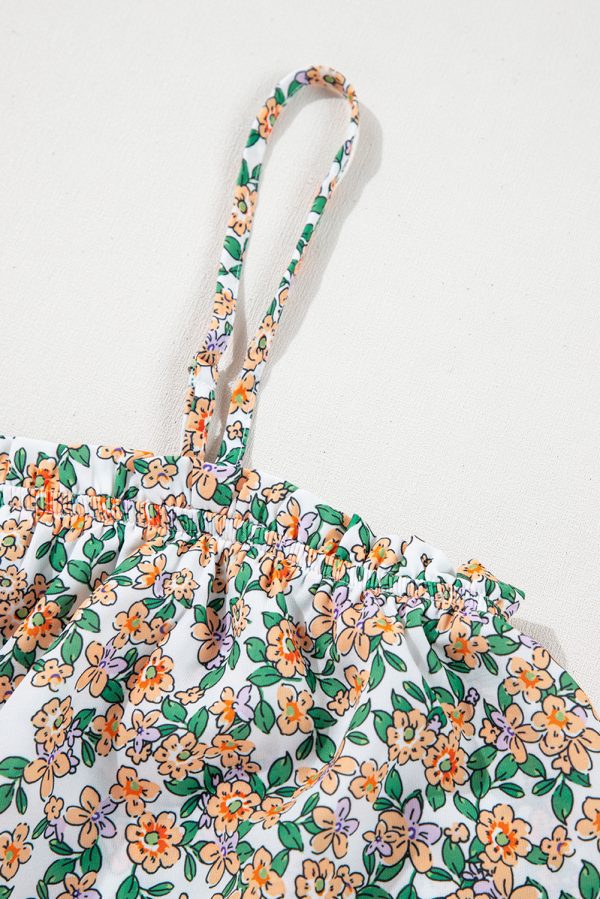 White Boho Floral Spaghetti Strap Ruffle Summer Tank Top - Image 8