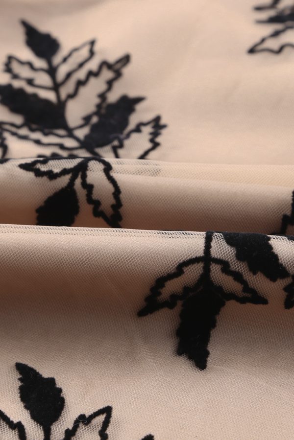 Peach Blossom Floral Leaves Embroidered High Waist Maxi Skirt - Image 11