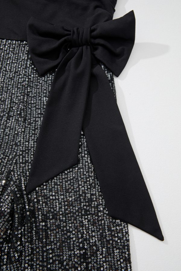 Black Sequined Tube Top Waist Knot Wide Leg Jumpsuit - Image 8