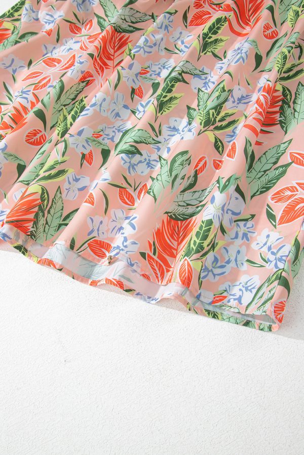 Apricot Pink Floral Smocked Bust Bubble Short Sleeve Maxi Dress - Image 9
