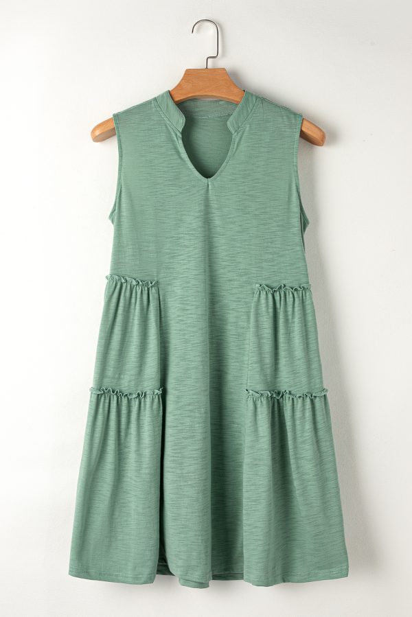 Black Split V Neck Tiered Flowy Sleeveless Dress - Image 16