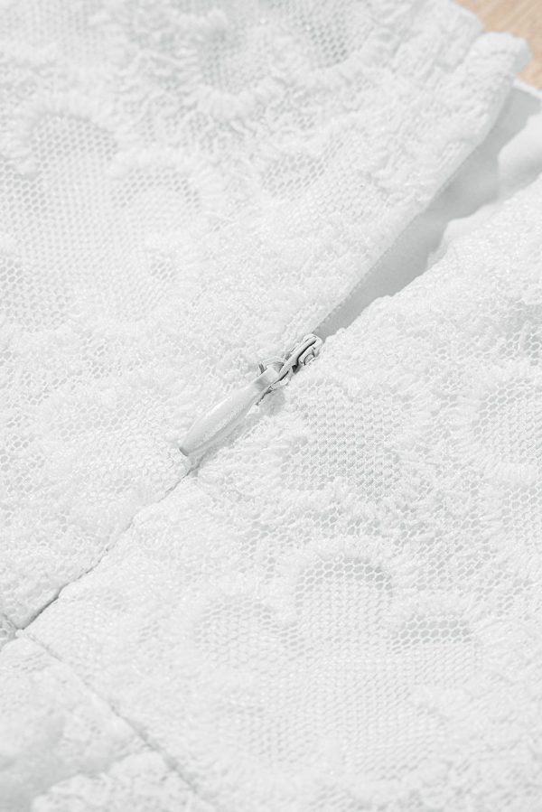 White Floral Lace Puff Sleeve Empire Waist Mini Dress - Image 10