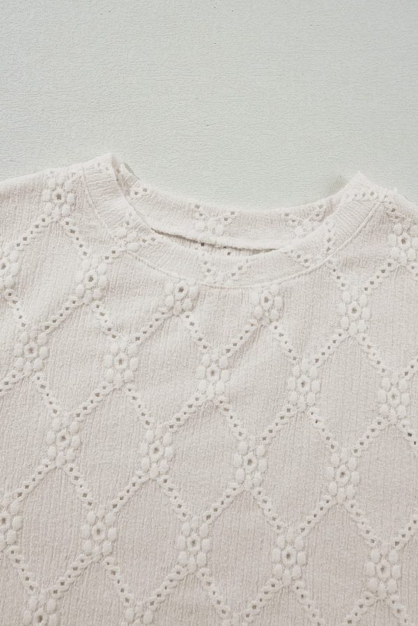 White Geometric Embroidered Slim Fit O Neck T Shirt - Image 9
