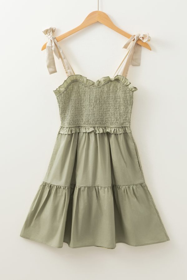 Laurel Green Smocked Bodice Self-tie Straps A-line Ruffled Mini Dress - Image 7