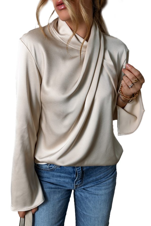 Jet Stream Satin Cross Front Slit Back Blouse - Image 5