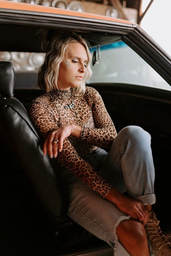 Brown Leopard Smocked Neck Mesh Long Sleeve Bodysuit - Image 5