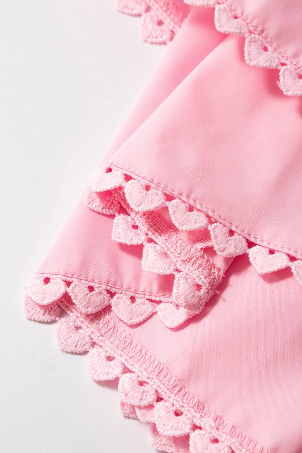 Pink Tiered Heart Trim Square Neck Flutter Top - Image 8