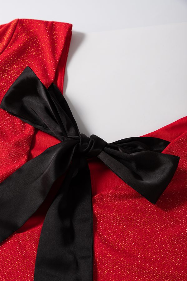 Black Metallic Bowknot Open Back V Neck Top - Image 15