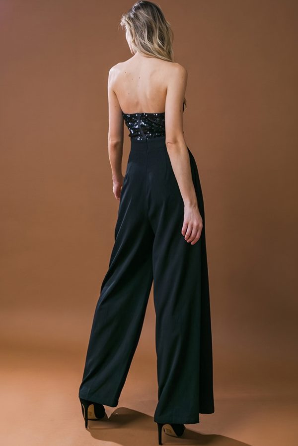 Black Sequin Tube Top Wide Leg Jumpsuit - Image 4