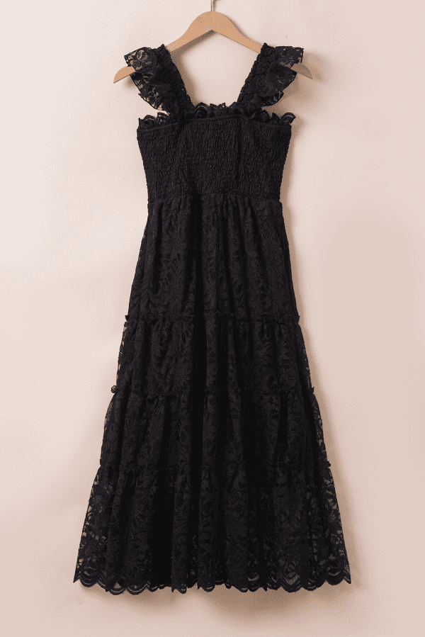 Black Lace Smocked Bodice Sleeveless Midi Dress - Image 6