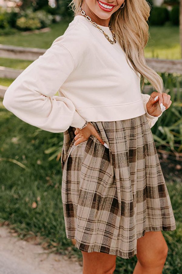 Black Plaid Patchwork High Waist Sweatshirt Mini Dress - Image 14