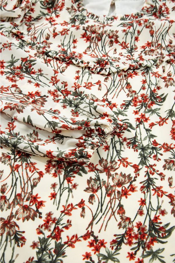 White Floral Printed Long Sleeve Mini Dress - Image 10