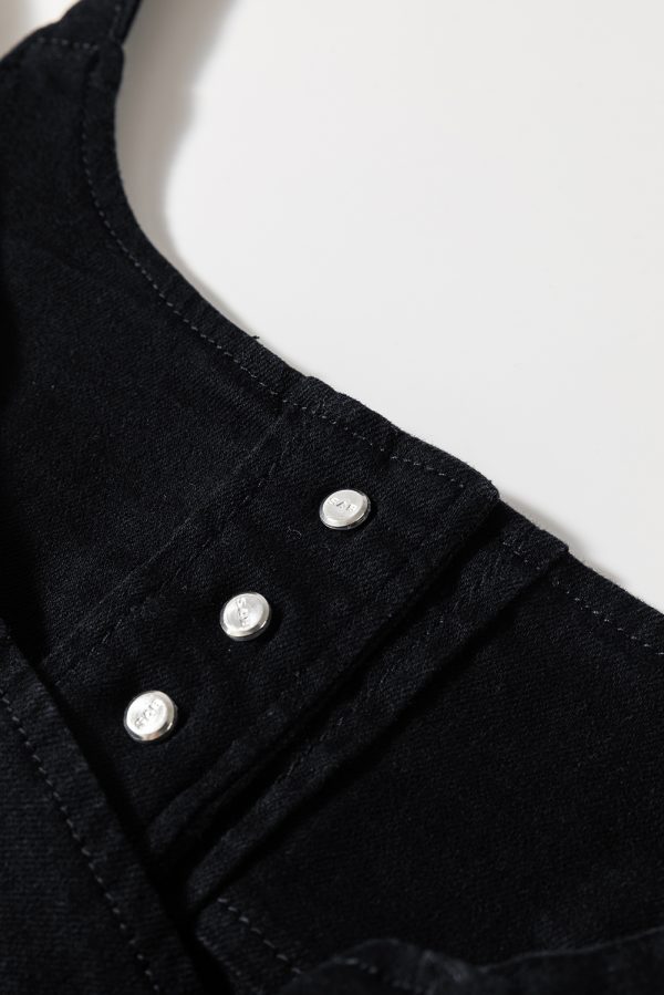 Black Acid Wash Buttoned Cropped Slim Denim Tank Top - Image 7