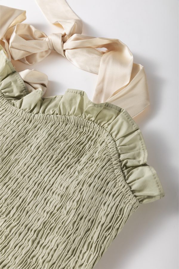 Laurel Green Smocked Bodice Self-tie Straps A-line Ruffled Mini Dress - Image 9
