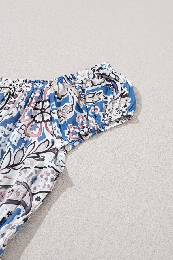 Blue Boho Paisley Print Off Shoulder Maxi Dress - Image 11