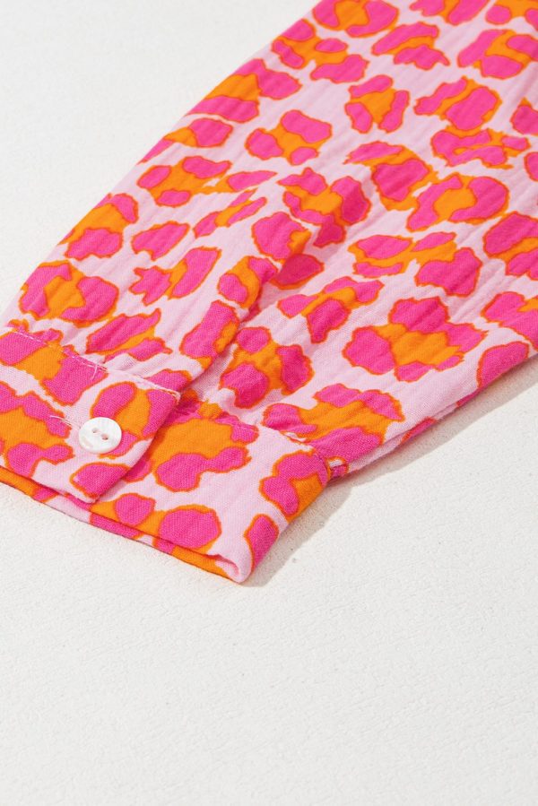 Rose Leopard Printed Button Up Loose Shirt - Image 9