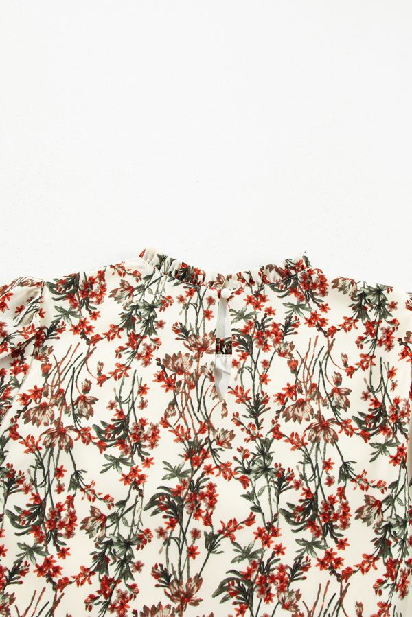 White Floral Printed Long Sleeve Mini Dress - Image 8