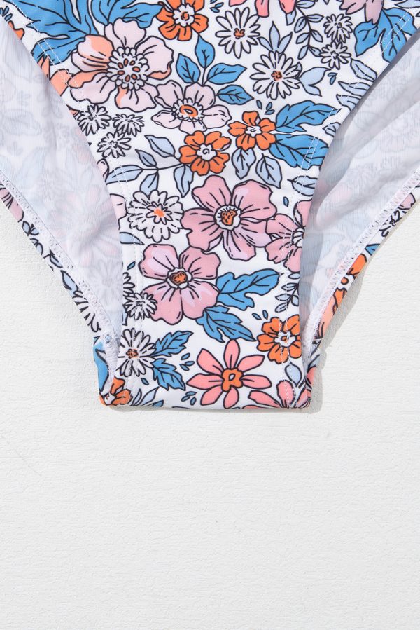 Pink Drawstring Ruched Floral Swim Dress - Image 15