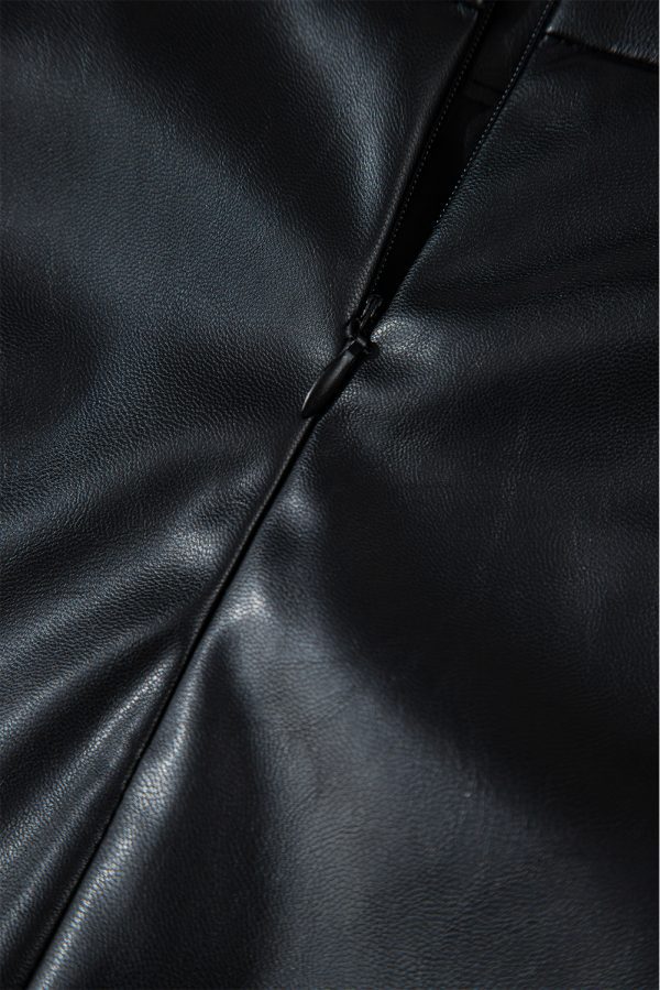 Black PU Leather Side Slits Slim Fit High Waist Mini Skirt - Image 7