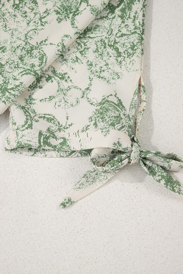 Green Landscape Print Tied 3/4 Sleeve Shirt with Sash - Image 7