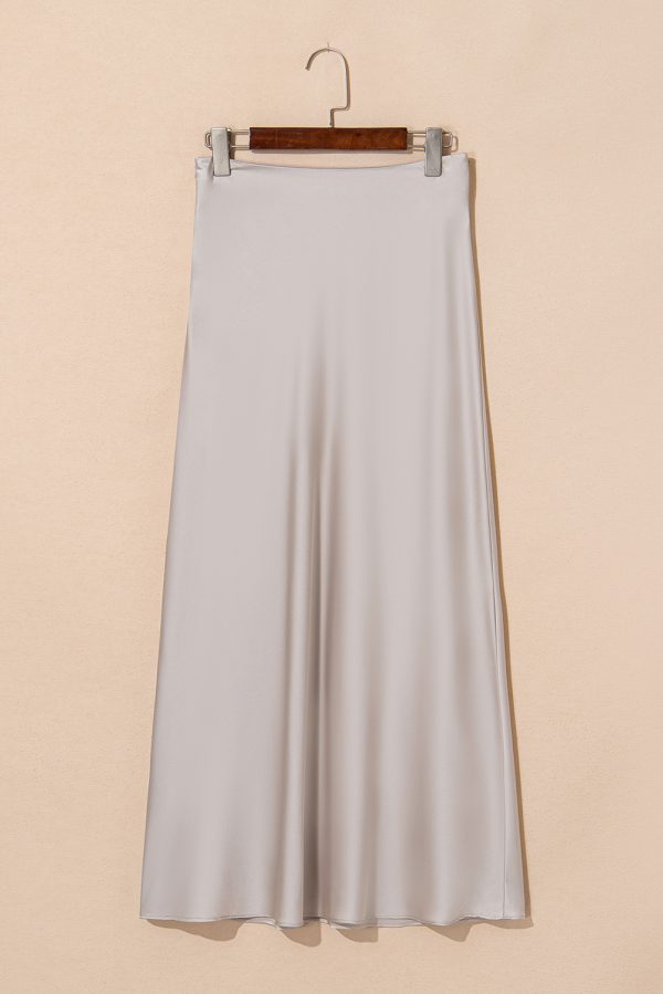 Jet Stream Satin Solid High Waist Maxi Skirt - Image 5