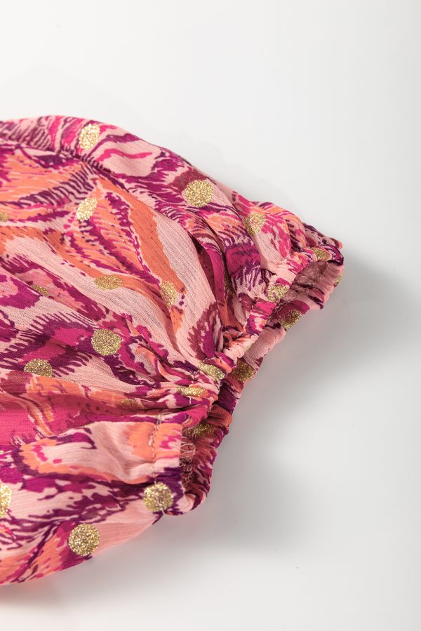 Red Floral Print Ruffled Puff Short Sleeve Blouse - Image 7