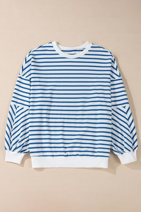 Orange Stripe Drop Shoulder Crew Neck Loose Sweatshirt - Image 14