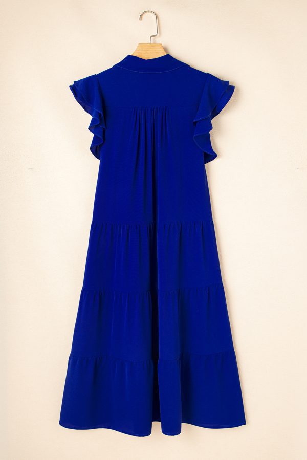 Bluing Ruffled Short Sleeve Collared V Neck Tiered Midi Dress - Image 6