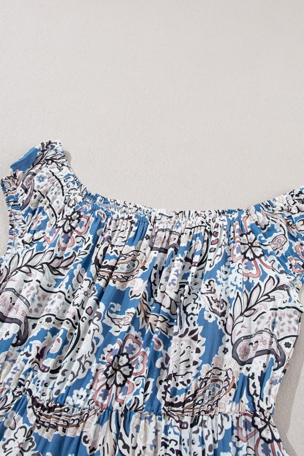 Blue Boho Paisley Print Off Shoulder Maxi Dress - Image 12