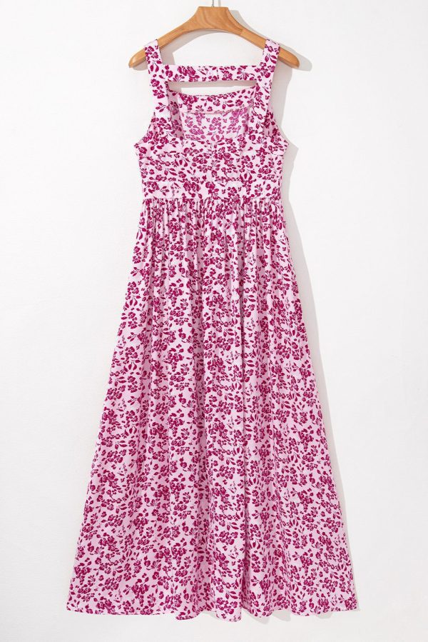 Pink Floral Cutout Back Empire Waist Sleeveless Maxi Dress - Image 7