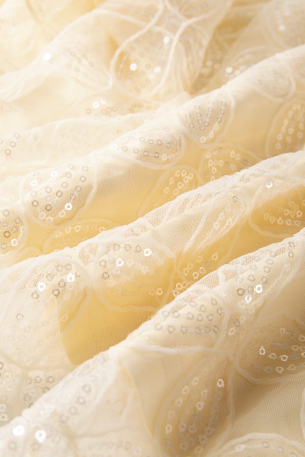 Apricot Sequined Lace Mesh Bubble Sleeve Square Neck Dress - Image 10