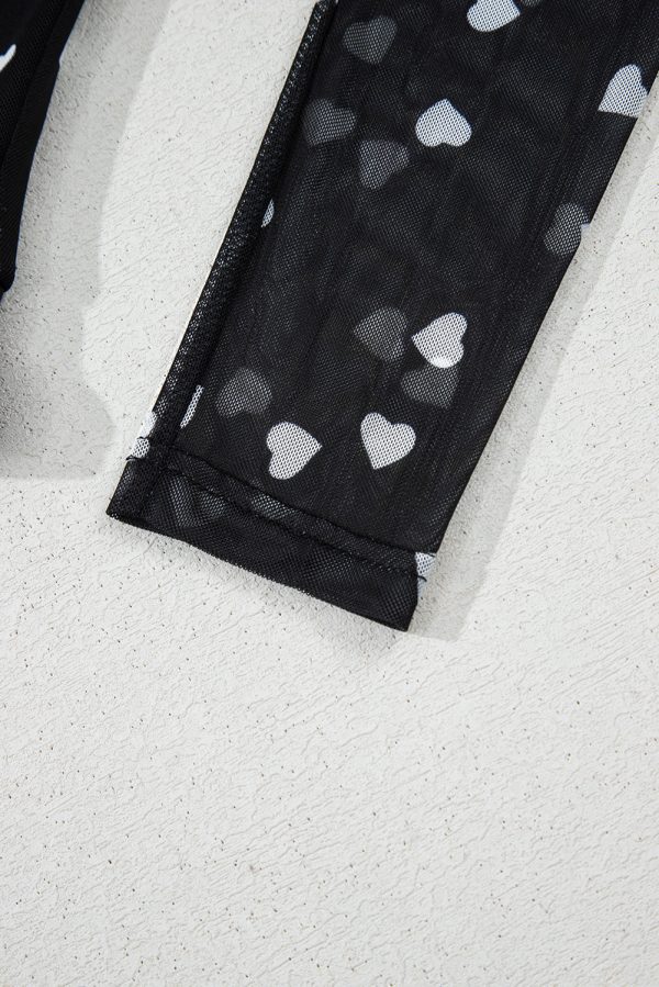 Black Heart Shape Mesh Patchwork Square Neck Bodysuit - Image 11