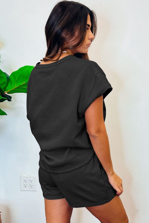 Gray 2pcs Solid Textured Drawstring Shorts Set - Image 13