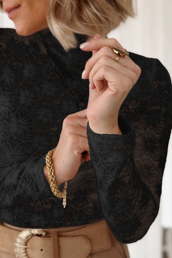 White Floral Lace High Neck Long Sleeve Top - Image 15