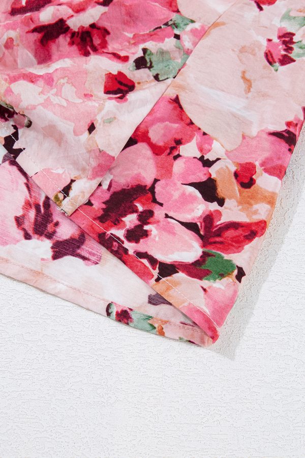 Pink Floral Round Neck Twisted Cut Out Back Tank Top - Image 10