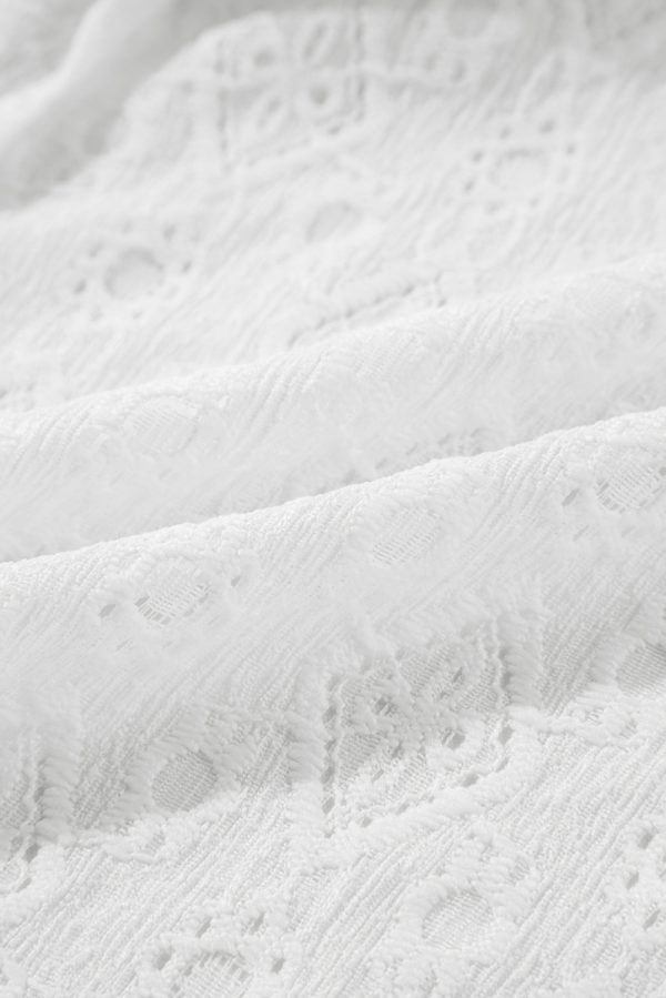White Lace Sleeveless Knot Hollow Out Back Tied Waist Mini Dress - Image 11