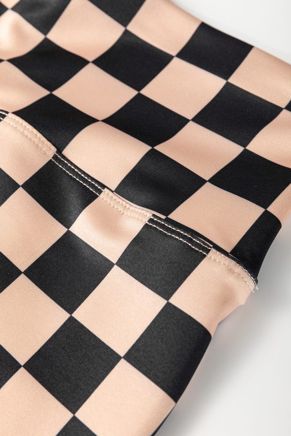 Khaki Checkered Pattern High Waist Skinny Leggings - Image 7