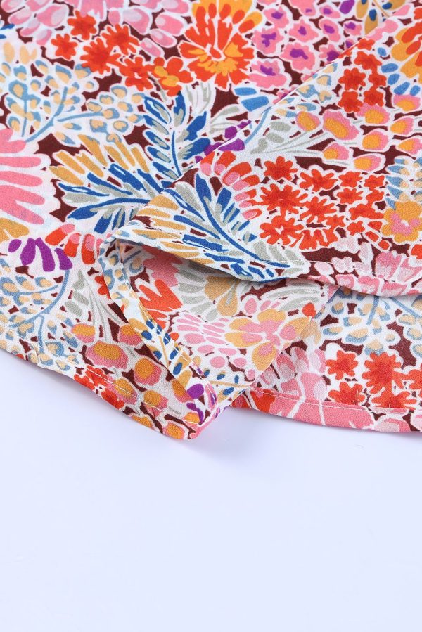 Multicolor Mix Floral Pattern Bubble Sleeve Blouse - Image 10