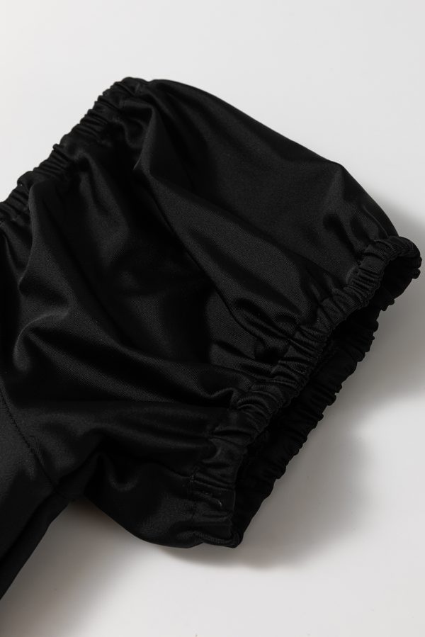 Black Elastic Neckline Short Sleeve One Piece Swimsuit - Image 7