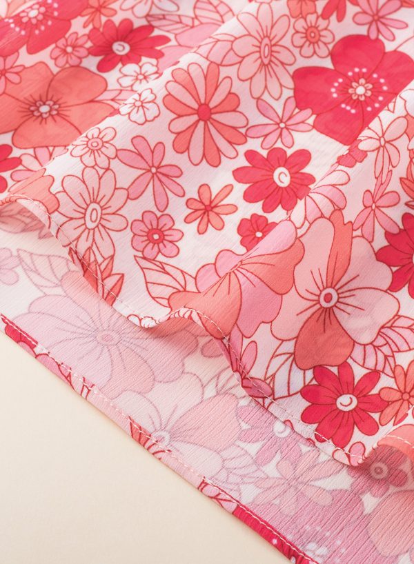 Pink Boho Floral V Neck Kimono Style Blouse - Image 10