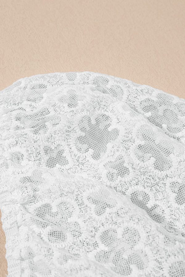 White Floral Lace Puff Sleeve Empire Waist Mini Dress - Image 8